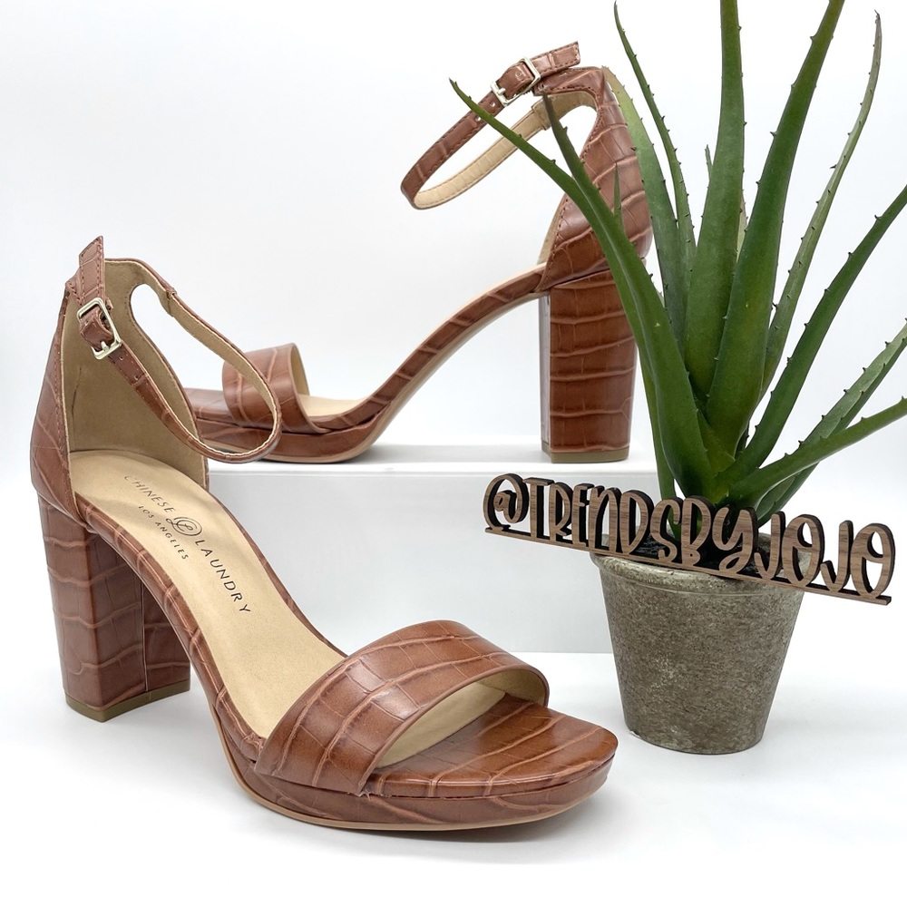 Chinese Laundry Croco Embossed Chunky Heel Sandals